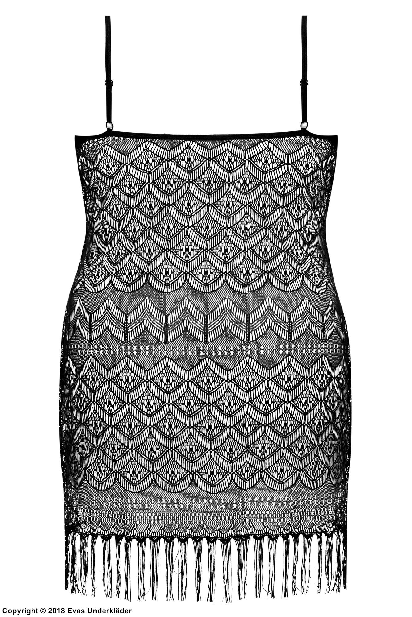 Durchsichtiges Kleid, Spitze, Fransen, detailliertes Muster, XL bis 6XL